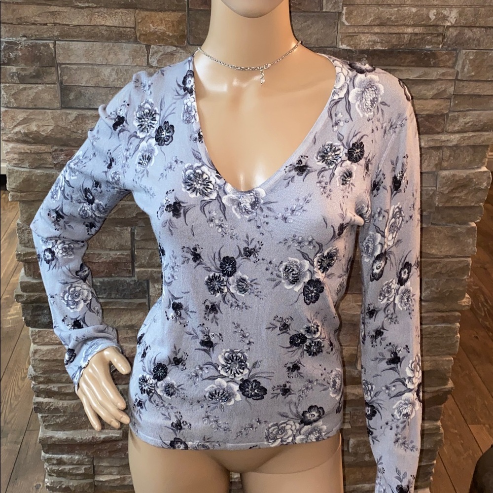 Floral Long Sleeve Embellished Top